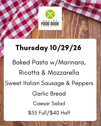 Thursday Oct 29: Baked Pasta